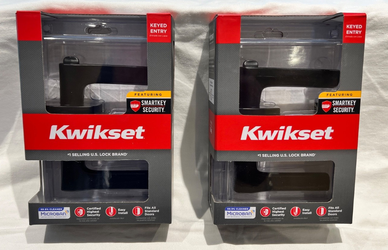 Kwikset Tripoli Matte Black Keyed Alike Entry Door Lever Lock Smartkey (Qty-2)