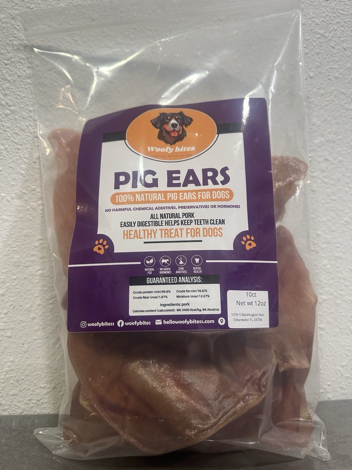 100% Natural Whole Pig Ear Dog Treat - 10 Pack Healthy Pig Ears.