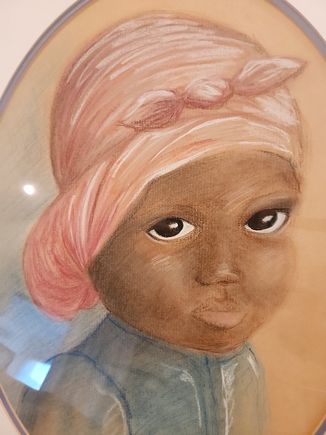 Young African American Girl Original Drawing Date 1983 Double Matted Under Glass