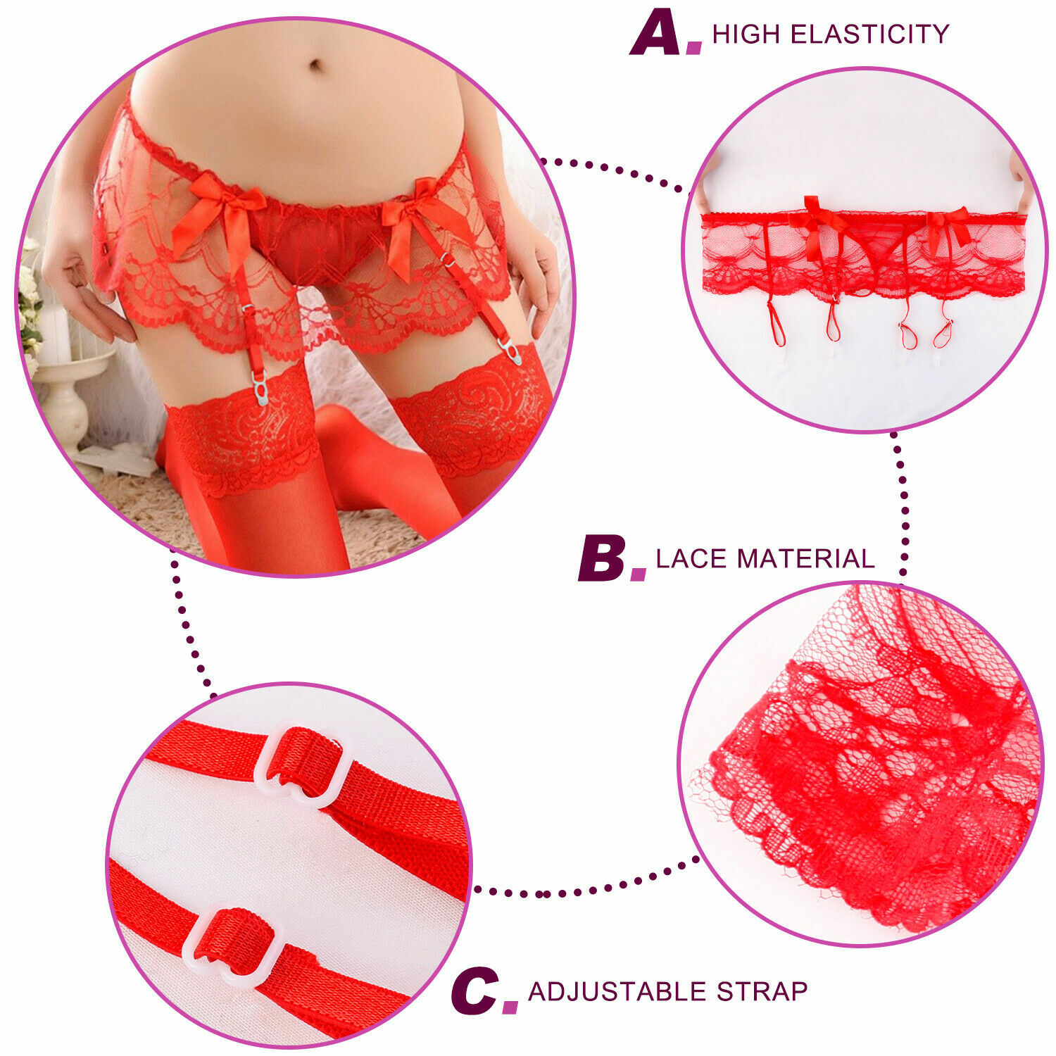 Garter Belts Stocking G-string Lingerie Thigh-Highs Stockings Sexy Women Lace US