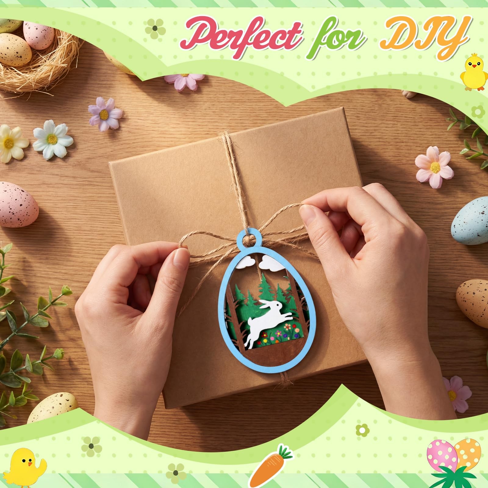 36 Pcs Easter Crafts for Adults Kids Wooden 3D Easter Crafts to Paint Ornaments