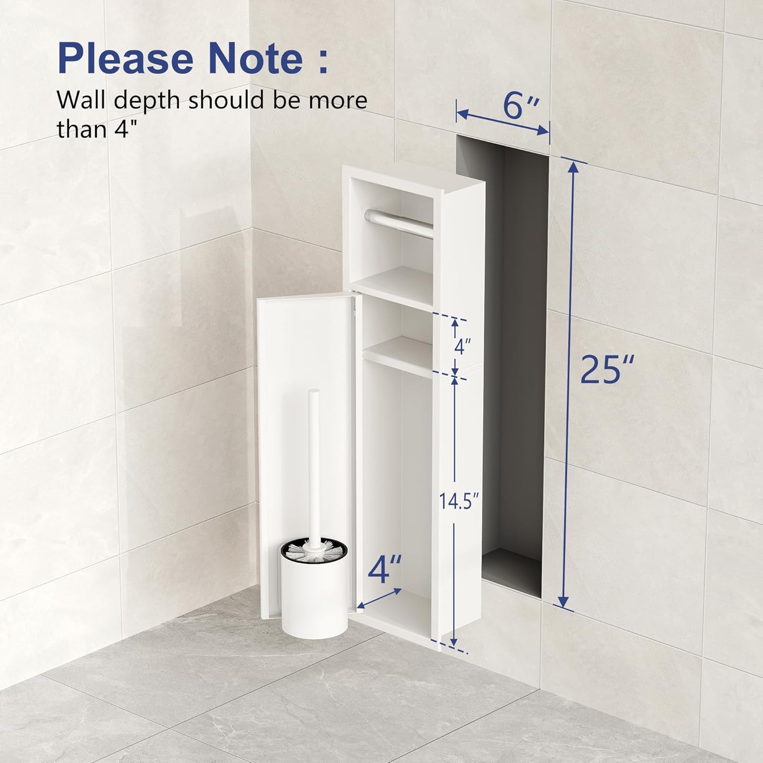 Recessed Toilet Brush Holder SUS304 Stainless Steel Rustproof Recessed Toilet