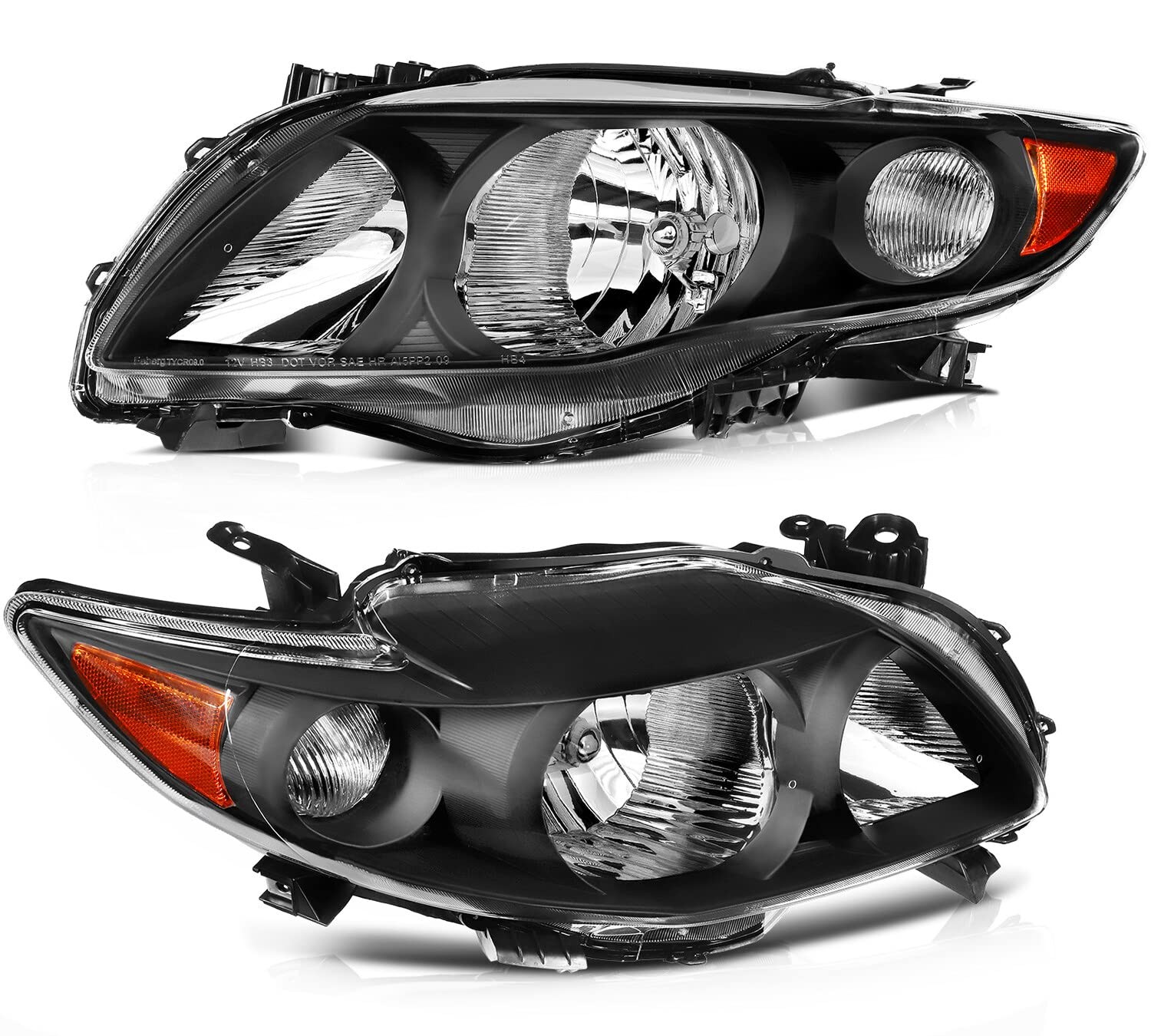 Headlight Assembly Replacement For Toyota Corolla Black Housing Amber Reflector