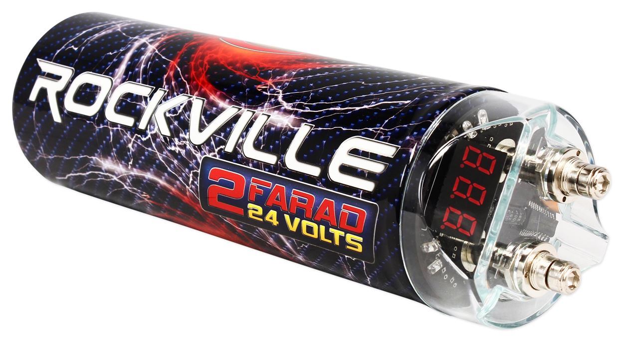 Rockville RXC2D 2 Farad Stiffening Power Capacitor with LED Digital Volt Meter