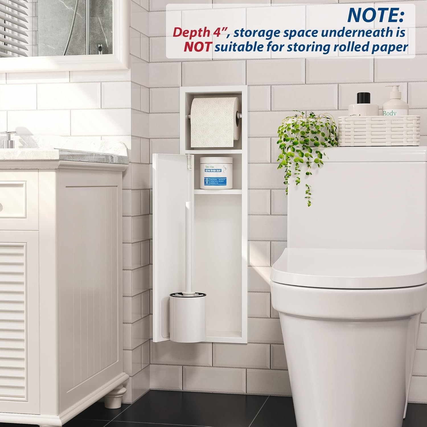 Recessed Toilet Brush Holder SUS304 Stainless Steel Rustproof Recessed Toilet