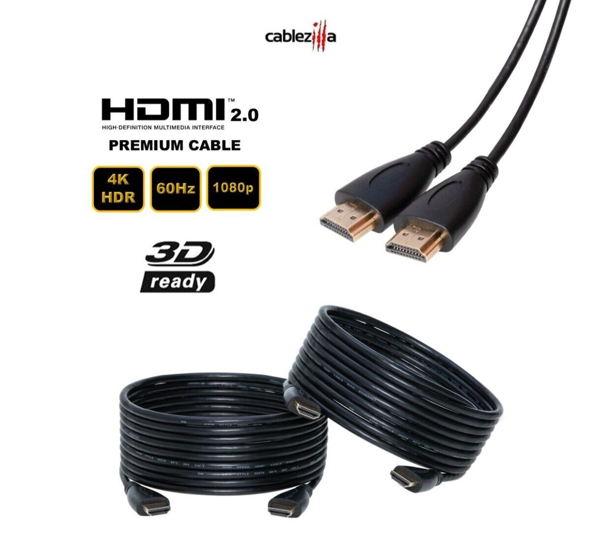 4K HDMI Black Premium Cable 60Hz 1080P HDTV 3D PS5 Cord 1.5FT-50FT Multi-Pk LOT
