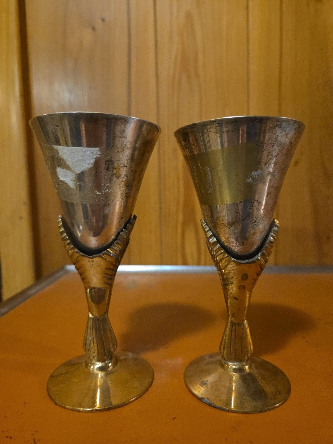 Vintage Pair Of Godinger Silver Plated Bird Shaped Brass Goblets Made In India