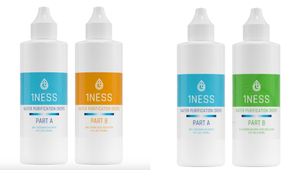 2pk 1ness Water Treatment Drops - BPA-Free Plastic Bottles  4oz Citric & HCL Kit