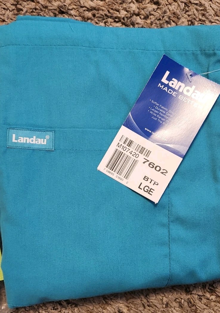 NWT LANDAU UNISEX REVERSIBLE 1 POCKET TOP 7502 & PANTS 7602 TEAL SCRUBS SET L