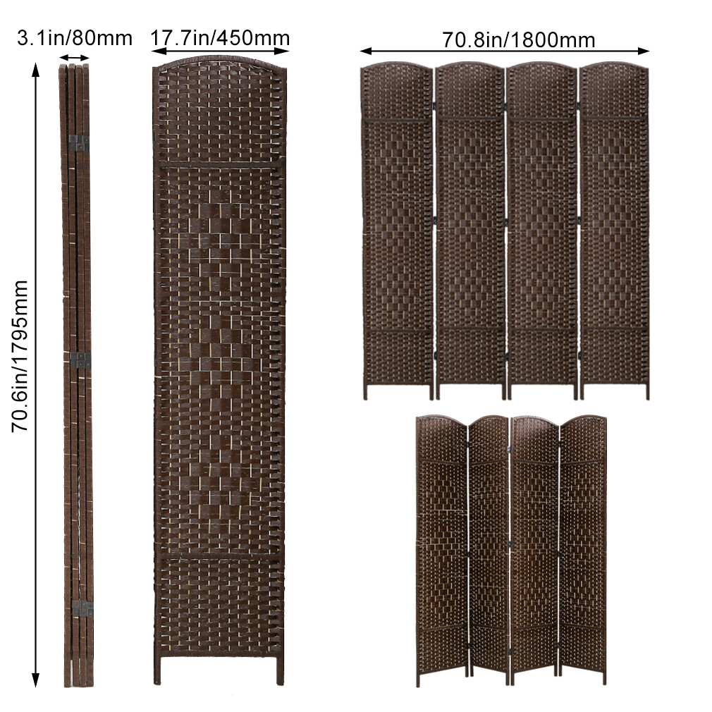 4 Panel Room Divider, Folding Privacy Divider 6 Ft Indoor Wall Divider, Brown