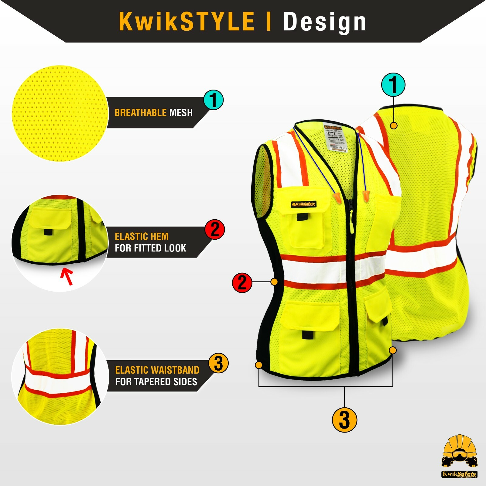KwikSafety FIRST LADY Class 2 ANSI PPE Hi Vis Surveyor Women's Safety Vest
