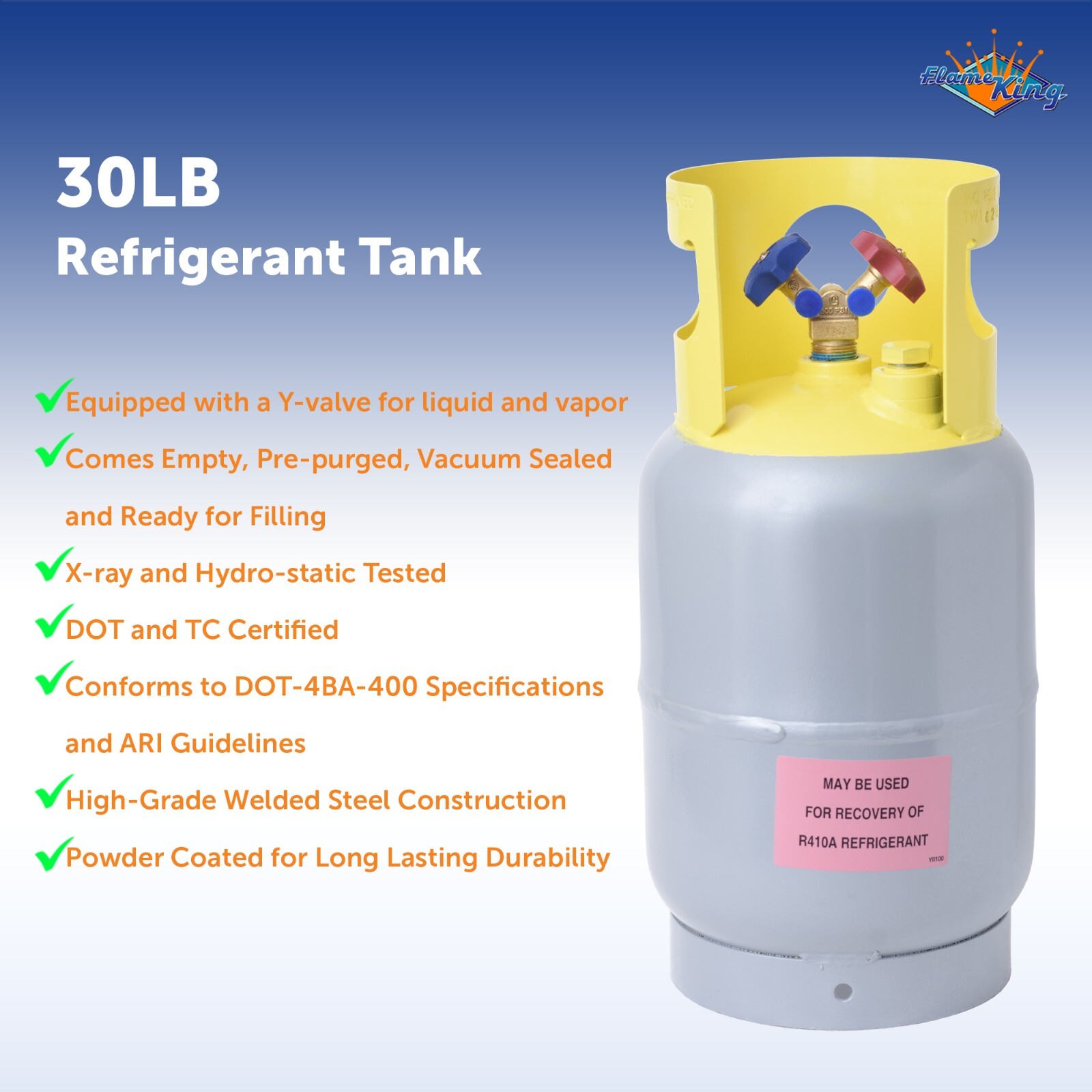 Refrigerant Recovery Reclaim Cylinder Tank - 30lb Pound 400 PSI NEW