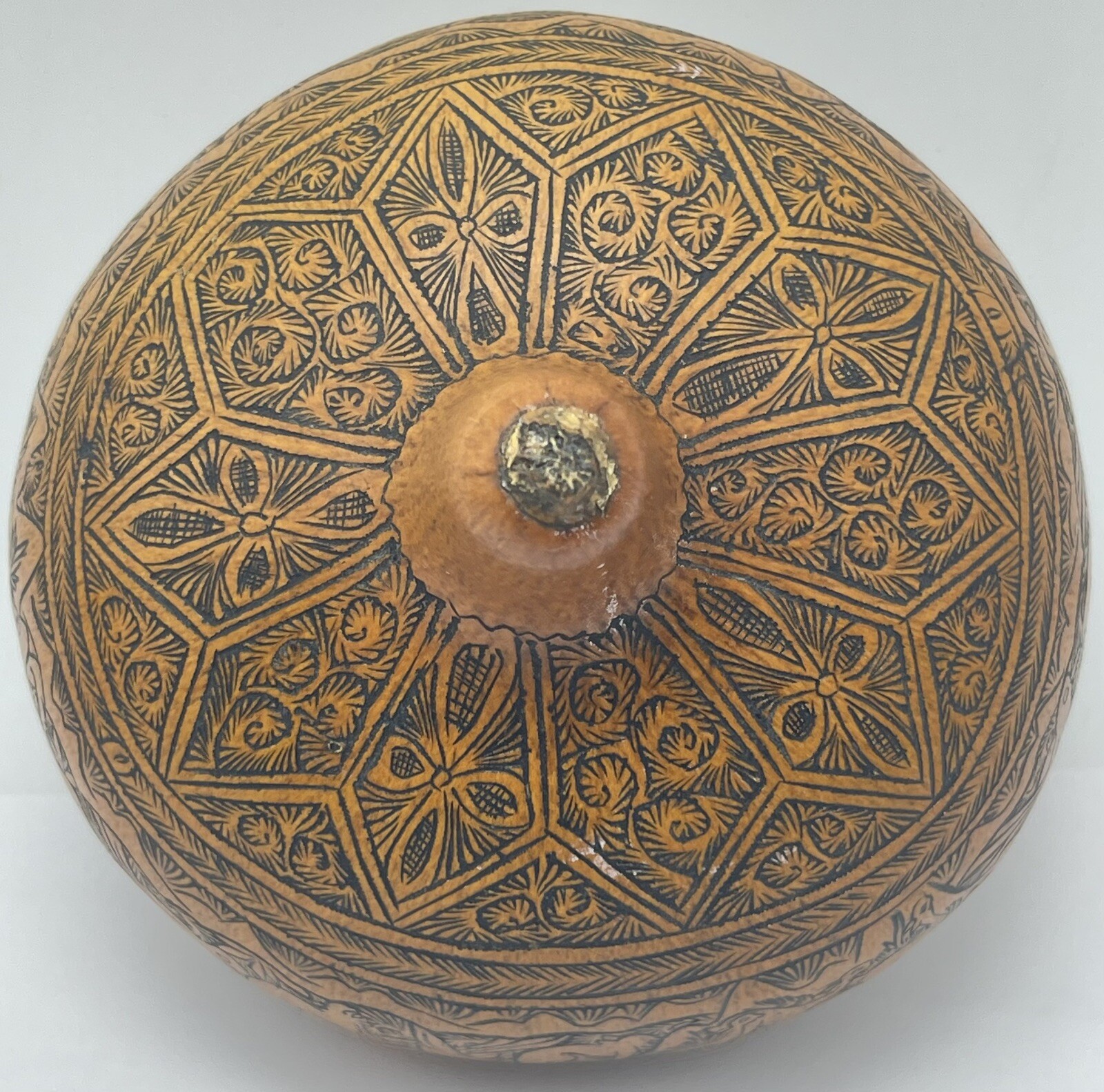 Vintage Peruvian Story Telling Gourd Finely Detailed Hand Carved Rattle