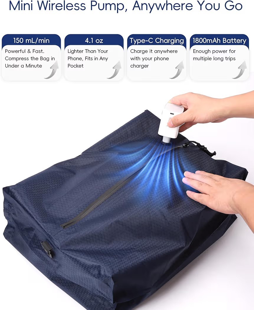 2PACK Travel Vacuum Bags With Wireless Pump Airtight & Waterproof For Traveling