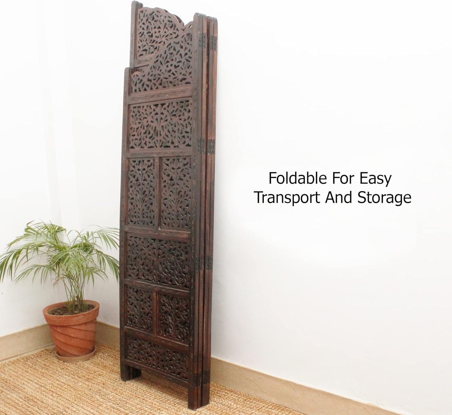 Room Divider Wood Screen - Mahanadi Antique Brown - 4 Panel Folding 72X80 - Wood