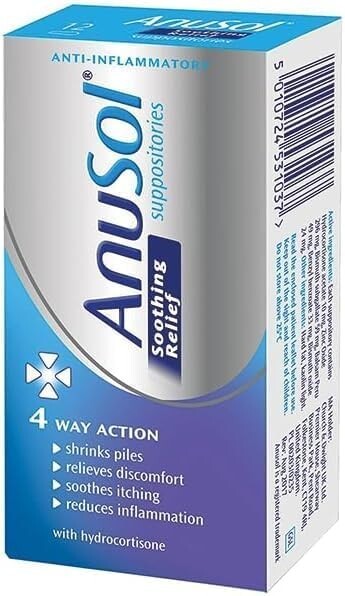 Anusol Soothing Relief plus HC 12 Suppositories Hemorrhoid free fast shipping