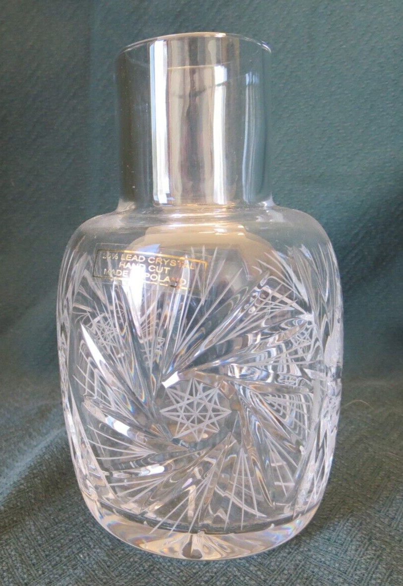 Gorgeous Hand Cut 24% Lead Crystal Tumble Up Carafe Pinwheel Made in Poland