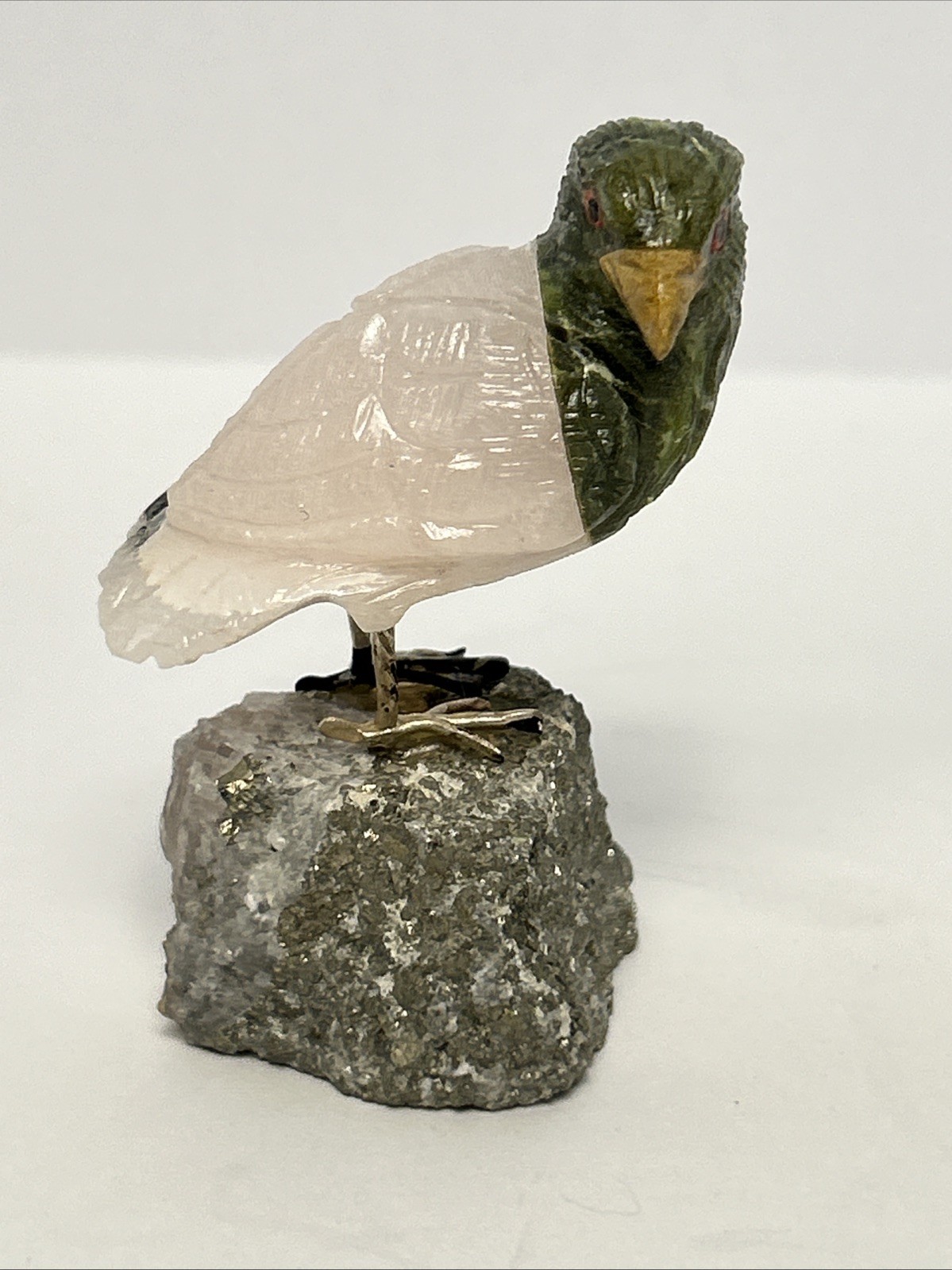 Carved Stone Birds on Quartz (4) Different Species Colorful Unique Different