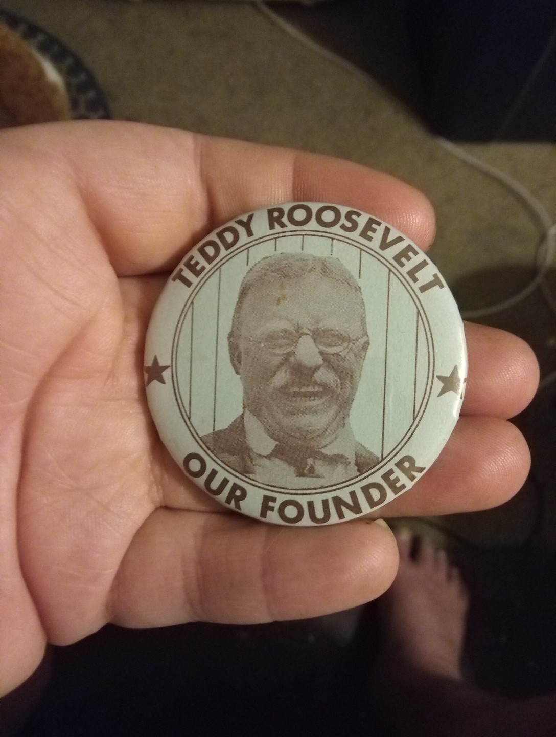 Teddy Roosevelt Out Founder Pinback Button