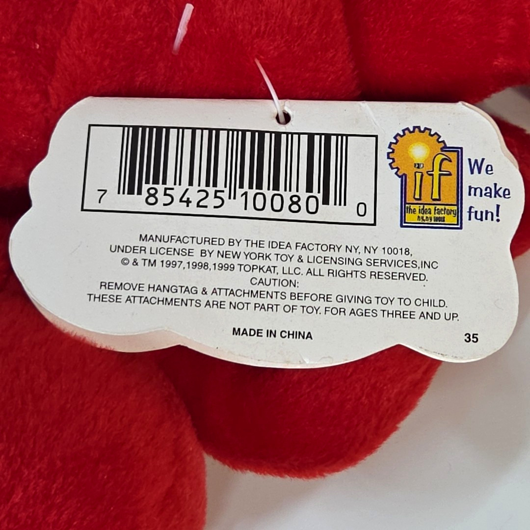 Idea Factory 1999 Meanies Valentines Red Heartless Bear Bean Bag Plush LE 7500