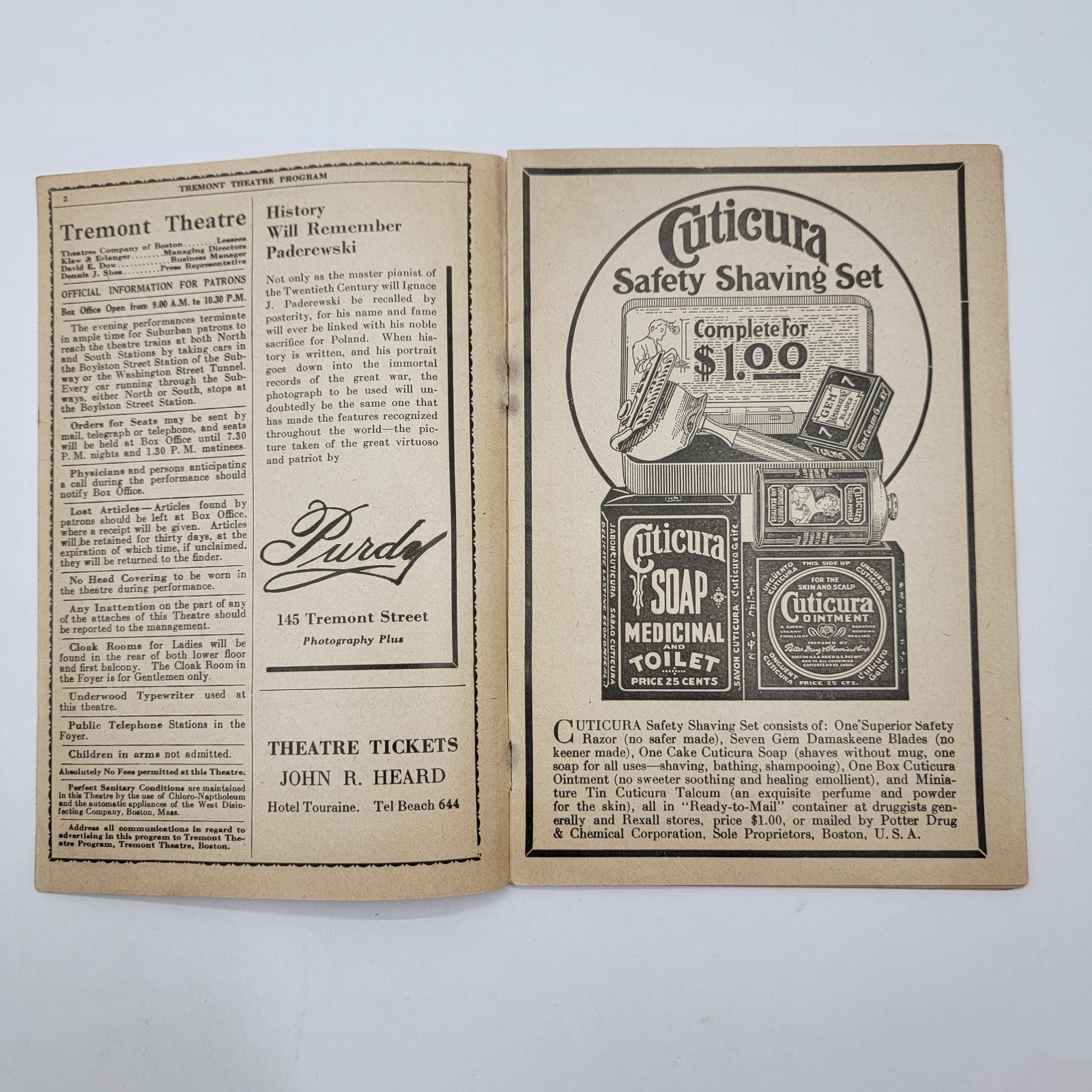 Antique Playbill Tremont Theatre Boston 1919 See-Saw theater play August 18