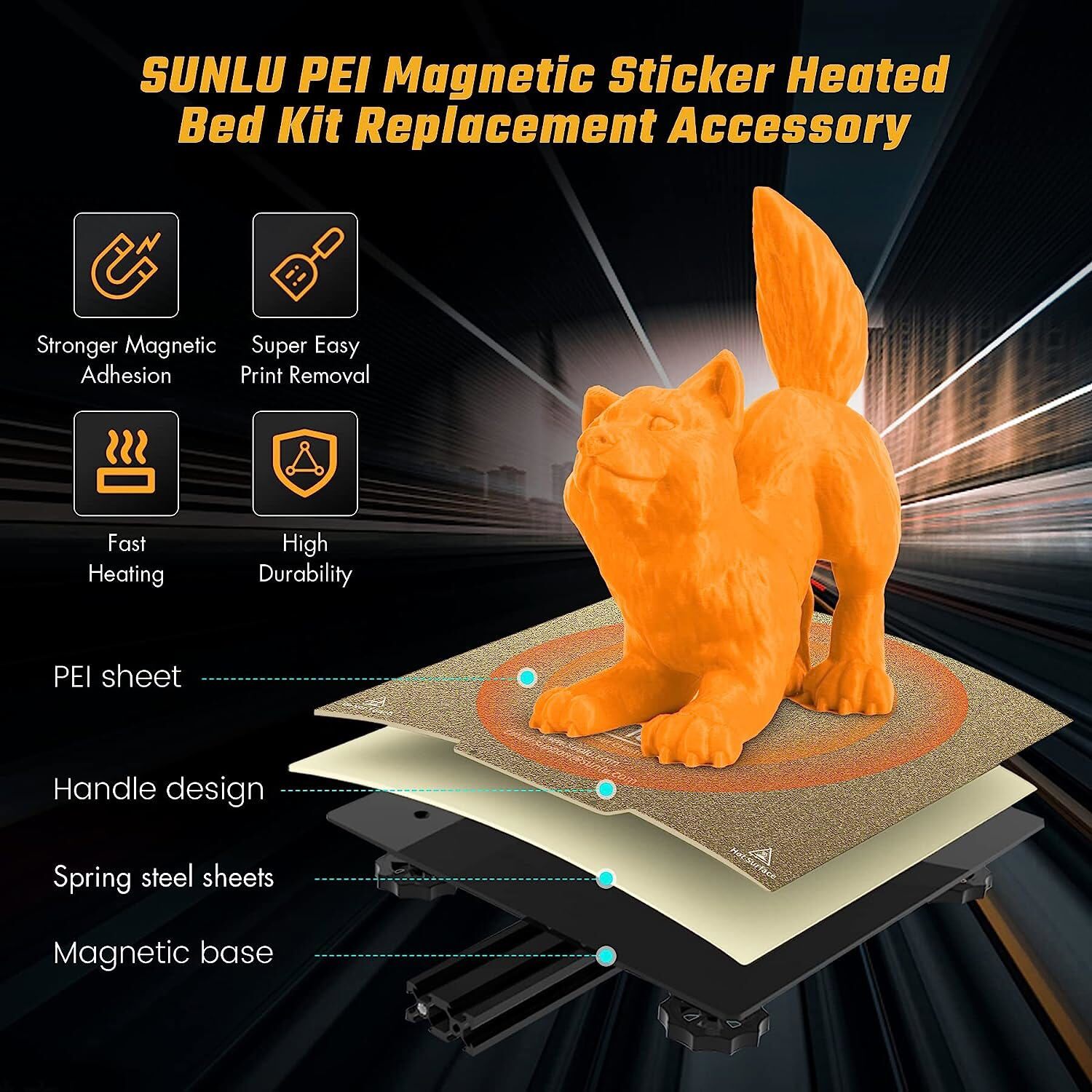 SUNLU PEI Magnetic Build Plate, 9.25x9.25inchs (235x235mm), 2*PEI+1*Base Sticker