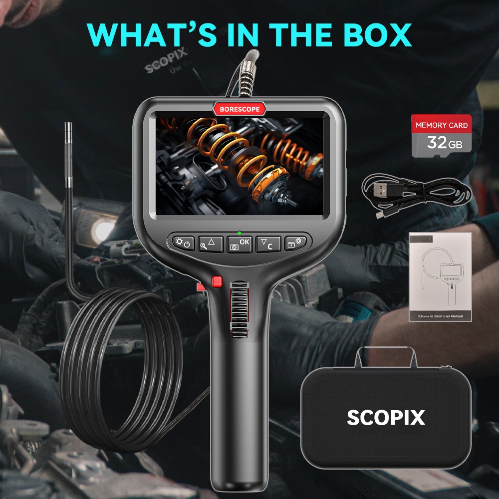 SCOPIX 10ft Tube 2-Way 360° Inspection Camera Articulating Borescope Semi Rigid