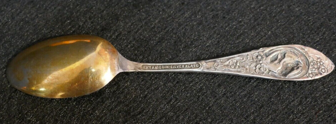 Span Am War Battleship Massachusetts Souvenir Spoon 4.5" Extra Coin Silver Plate