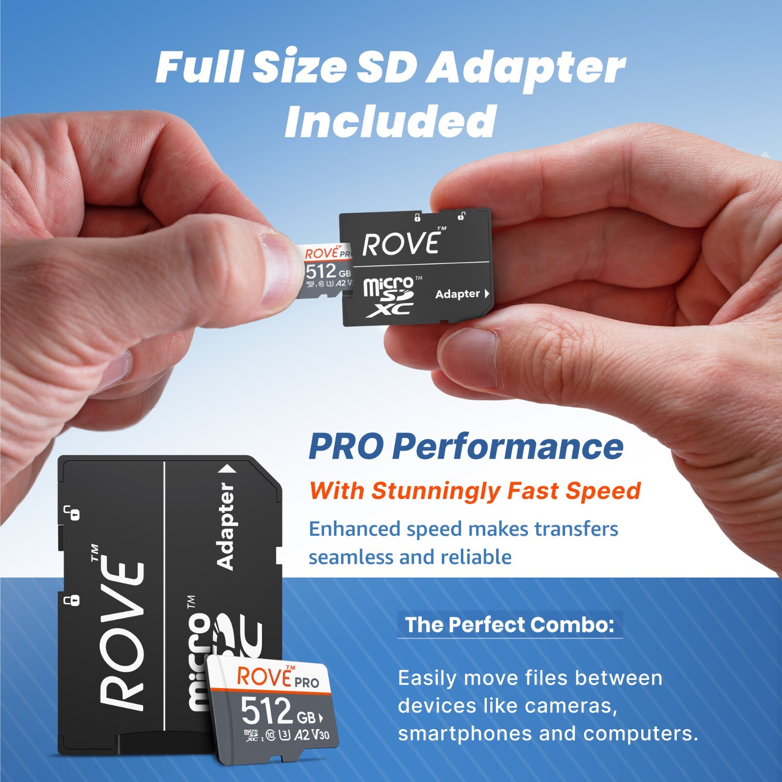 ROVE PRO microSD Card for Dash Cam Memory Card 128, 256, 512 GB, with SD Adapter