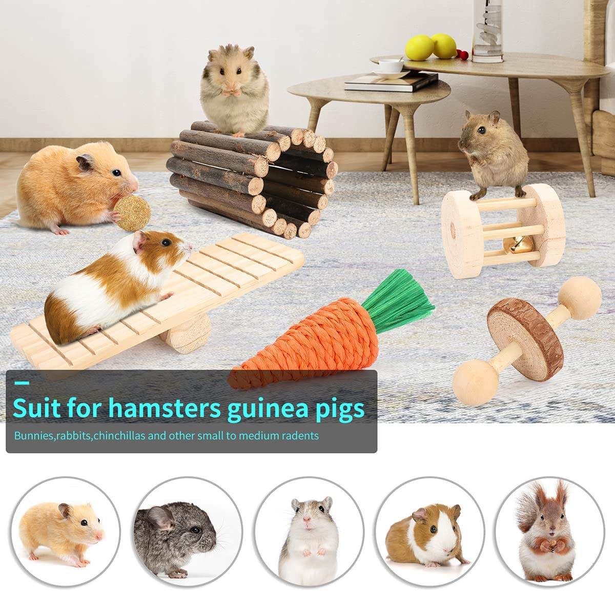 Hamster Cage Accessories, 12 Different Chew Toys for Guinea Pig, Chinchillas, Ge