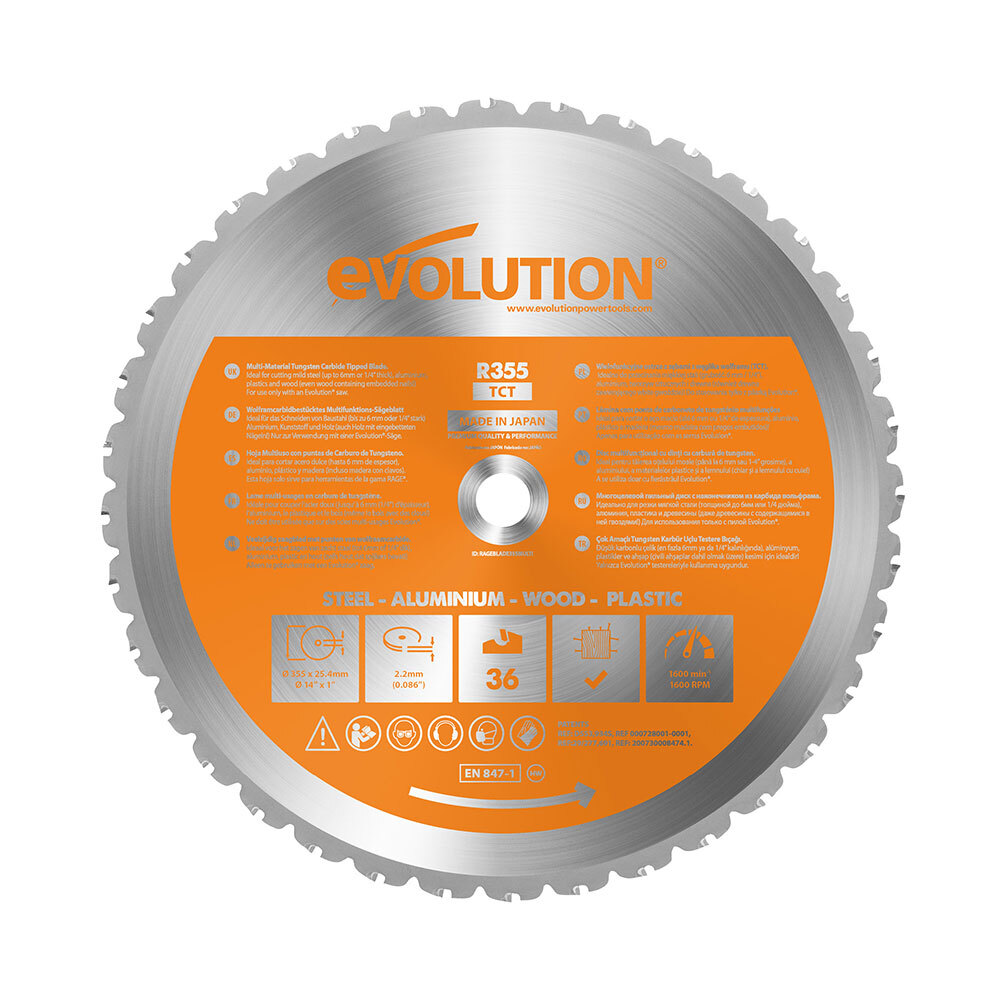 Evolution RAGE355BLADE Multi-Material Cutting Saw Blade, 14-Inch x 36-Tooth