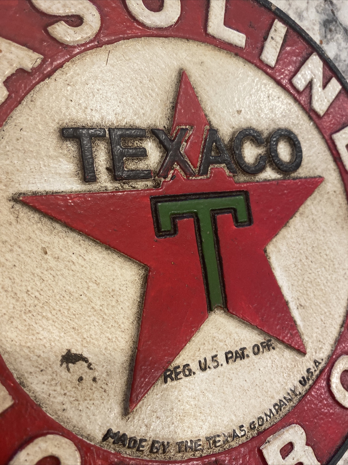 Texaco Gasoline Fireman Cast Iron Patina Plaque Sign Firefighter Fire Chief Gift