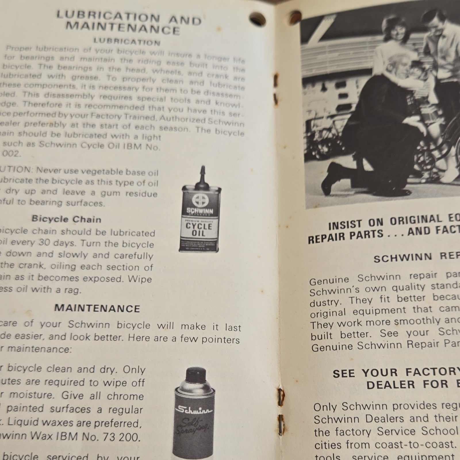 Schwinn Owner's Manual Printed Material for Tandem Bicycles Instruction Guide