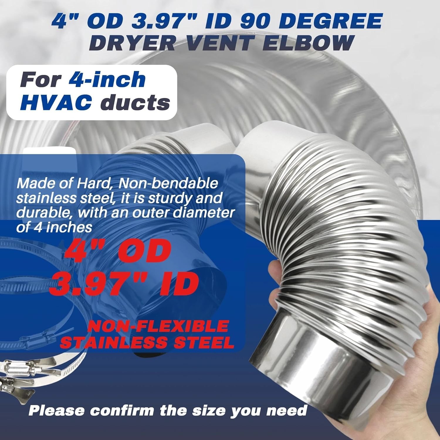 2 Pack 4" OD 3.97" ID 90 Degree Dryer Vent Elbow
