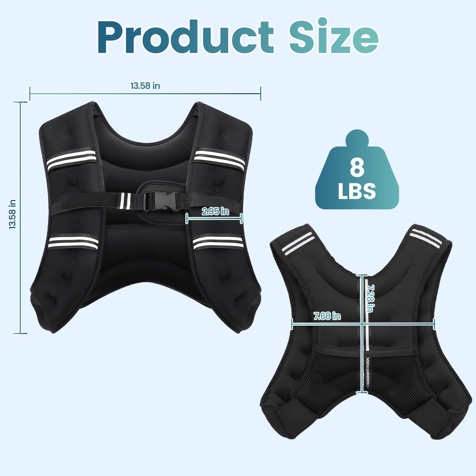 Weighted Vest, 8lb/12lb/16lb/20lb/25lb/30lb Weight Vest with Two Adjustment S...