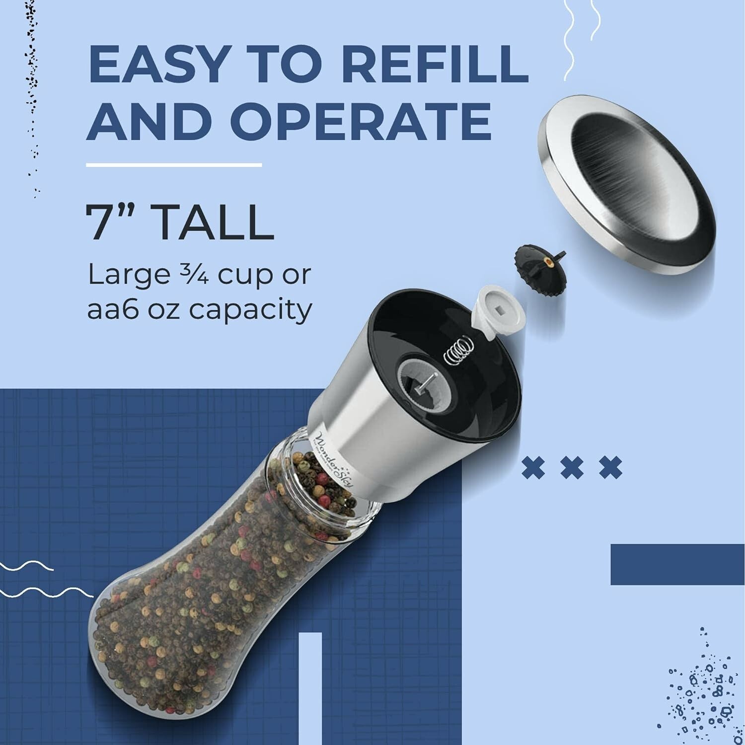 Salt and Pepper Grinder Set Refillable Pepper Mill Salt Grinder (3 Pack)