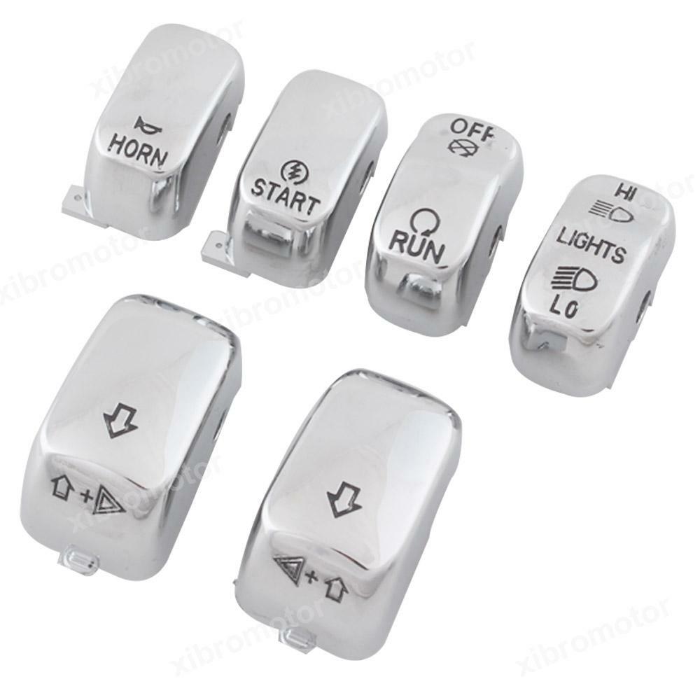 Chrome Switch Housing Cover+6pcs Hand Control Button Switch Caps Fit For Harley
