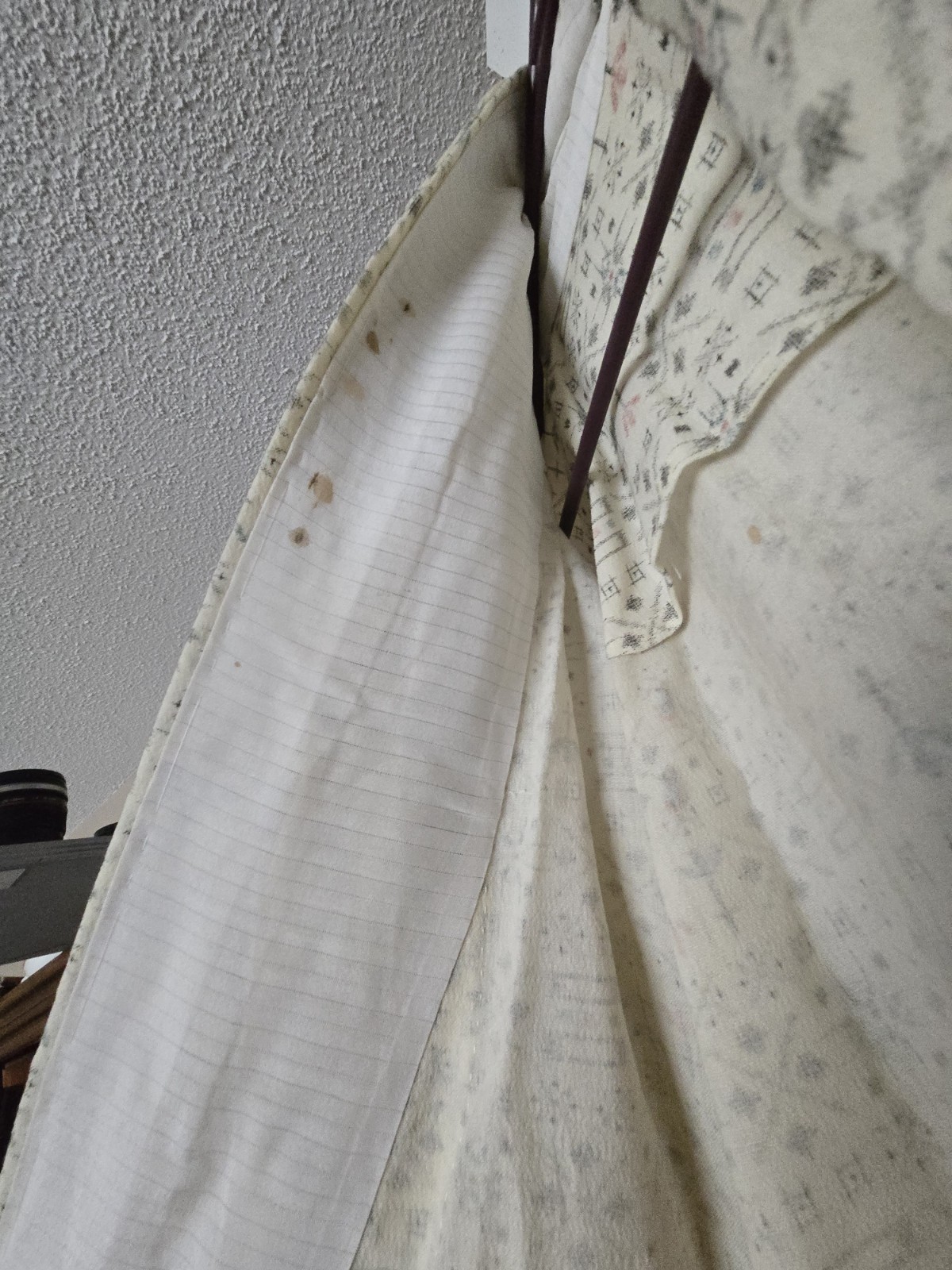 Boro Japanese Old Yukata Kasuri Cotton Beige Floral Used