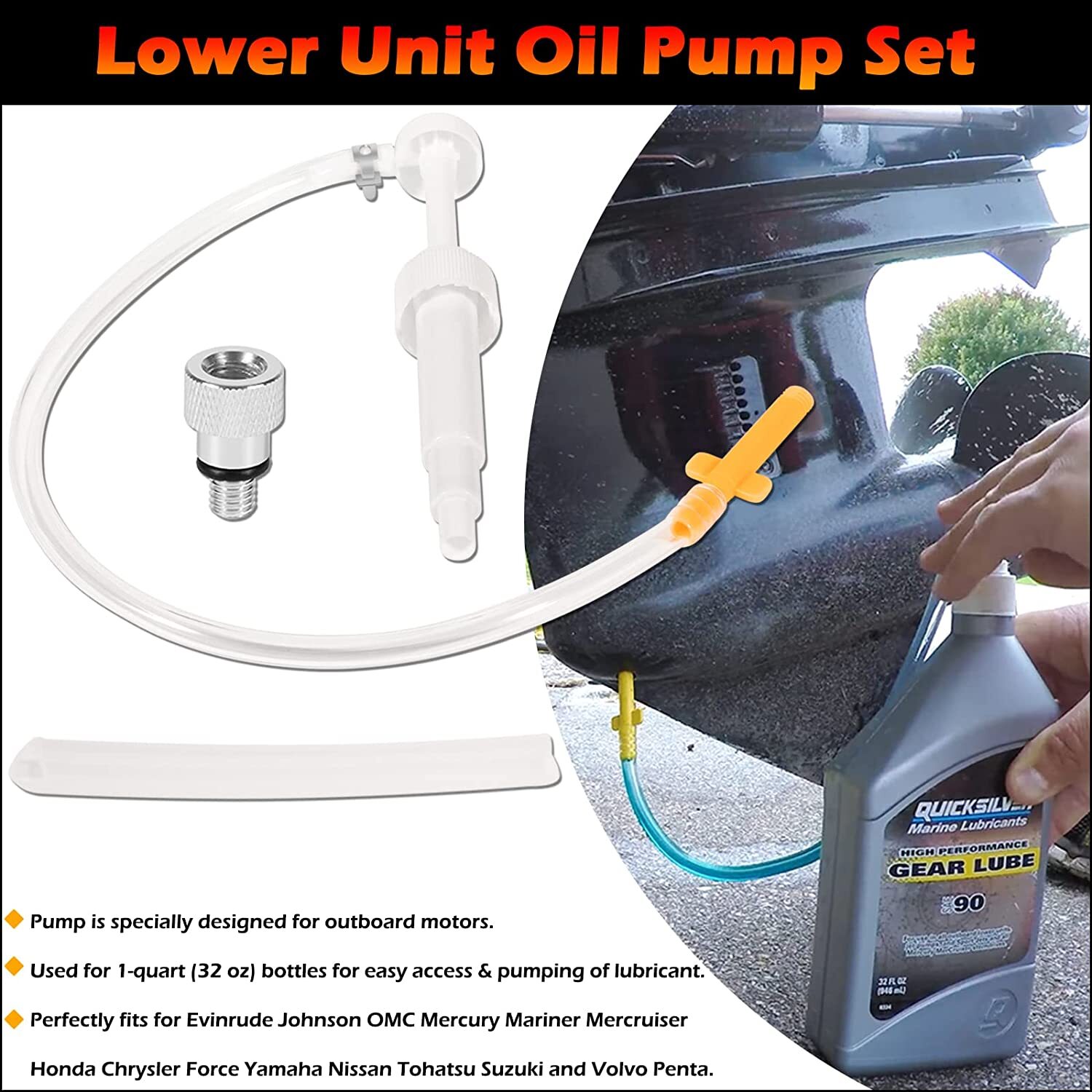Marine Lower Unit Gear Oil Pump Manual Change Lube Boat Kit for Outboard