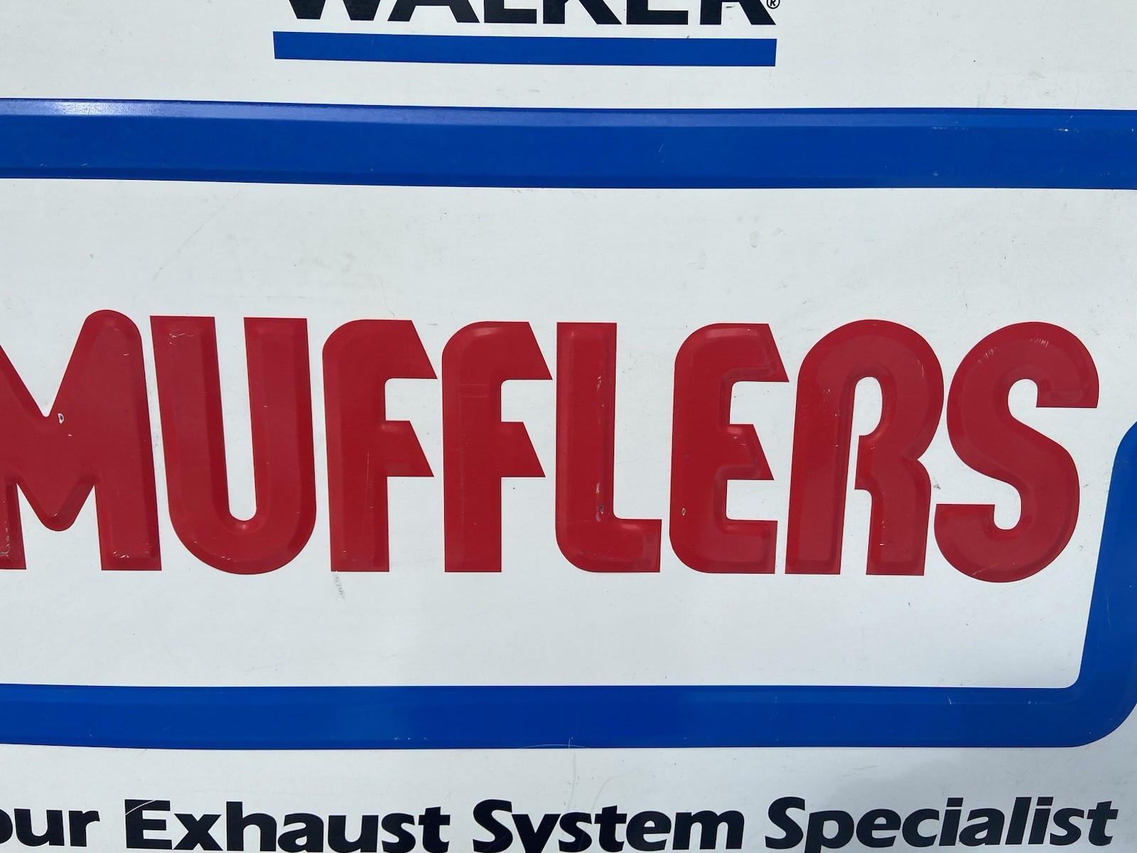 Rare Version Vintage Walker Mufflers Advertisement Sign Embossed Letters 3' X 2’