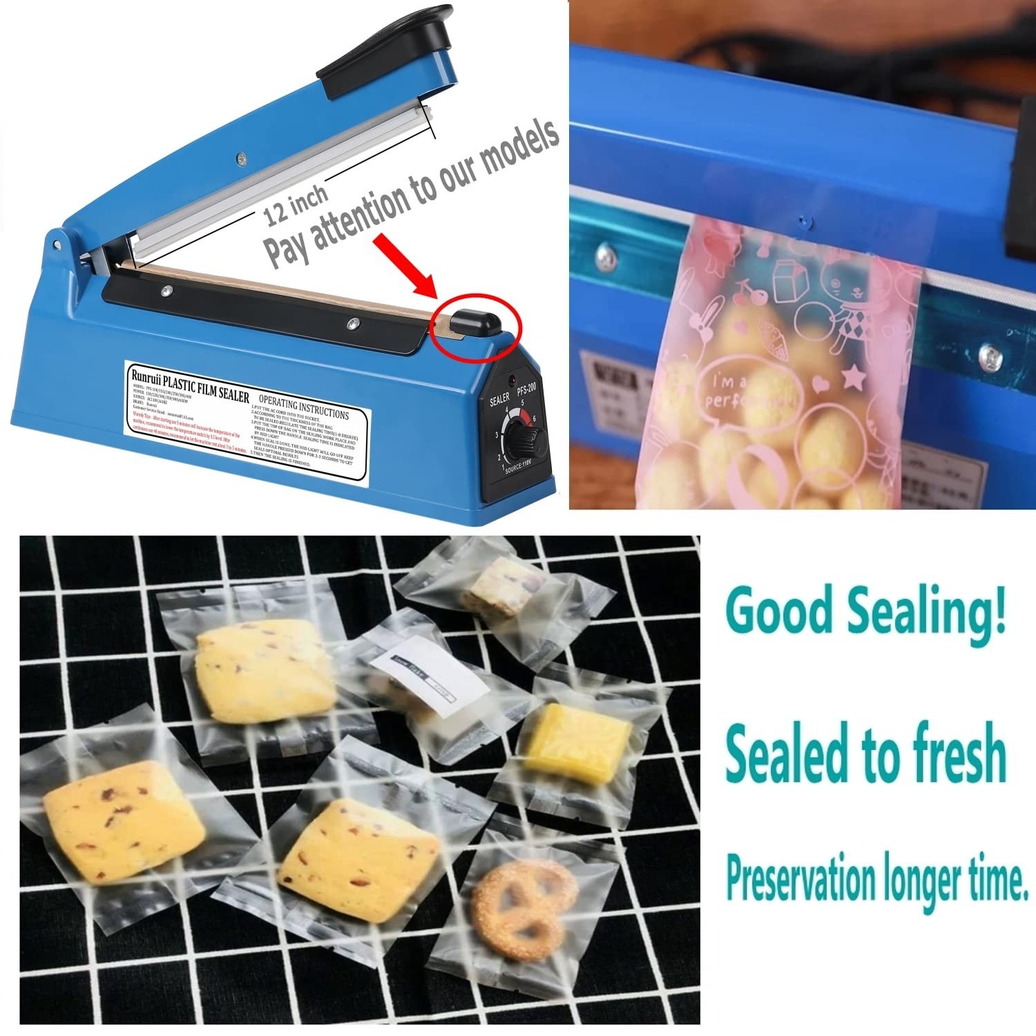 Impulse Heat Sealer Manual Bags Sealer Heat Sealing Machine 12 Inch Impulse S...