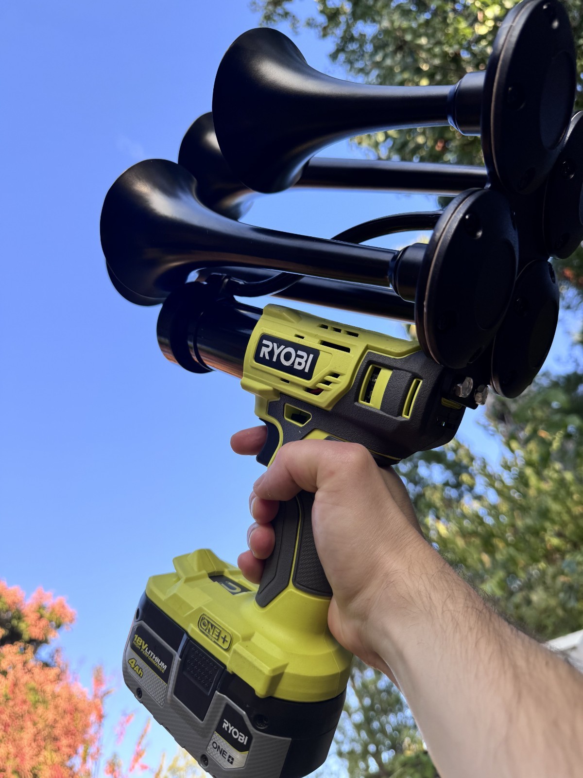 Premium Ryobi 18V Impact Drill Train Air Horn with Remote Control | Quad 4
