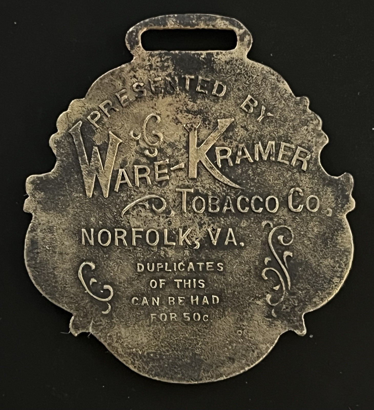 Antique WARE KRAMER Tobacco Co Pocket Watch FOB Norfolk Va
