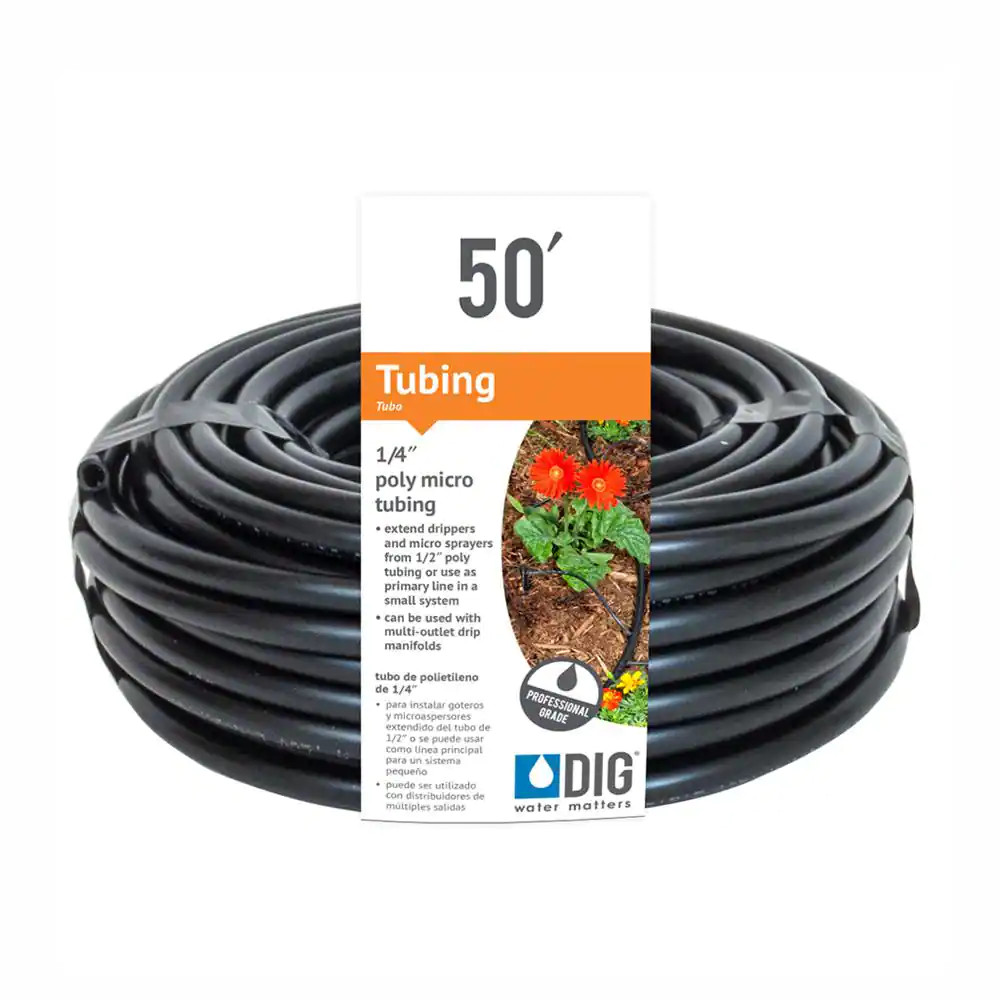 Poly Micro Drip Irrigation Tubing 0.25 in x 50 ft Emitter Line