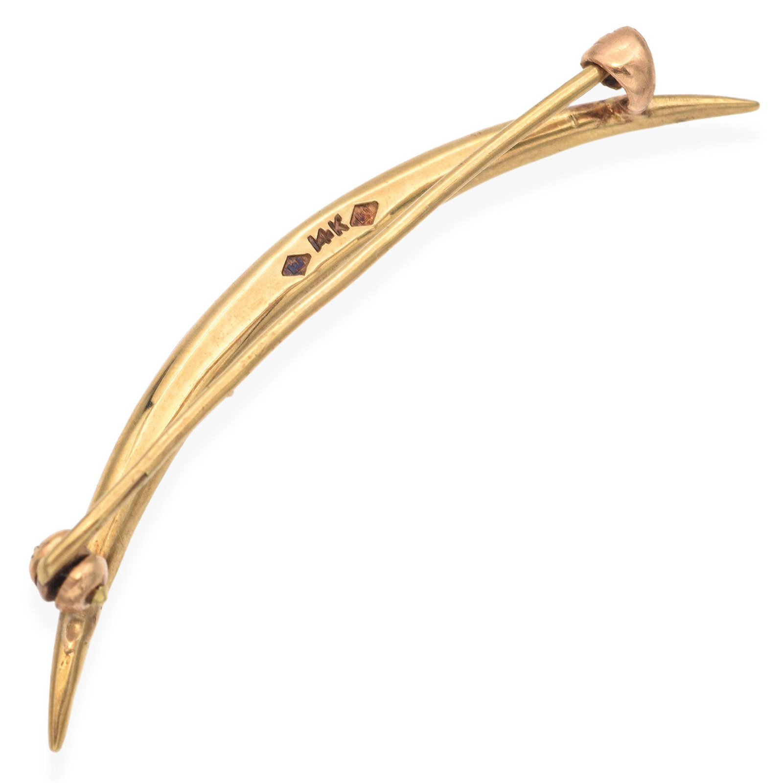 Antique Victorian 14K Yellow Gold Seed Pearl Crescent Moon Brooch