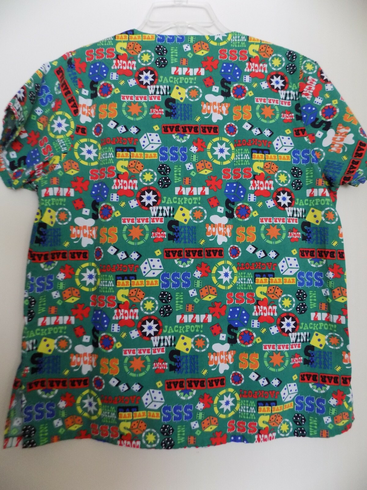 Scrub Top Womens Small Gambling Theme V Neck 2 Pocket Dice Poker Chips Slots