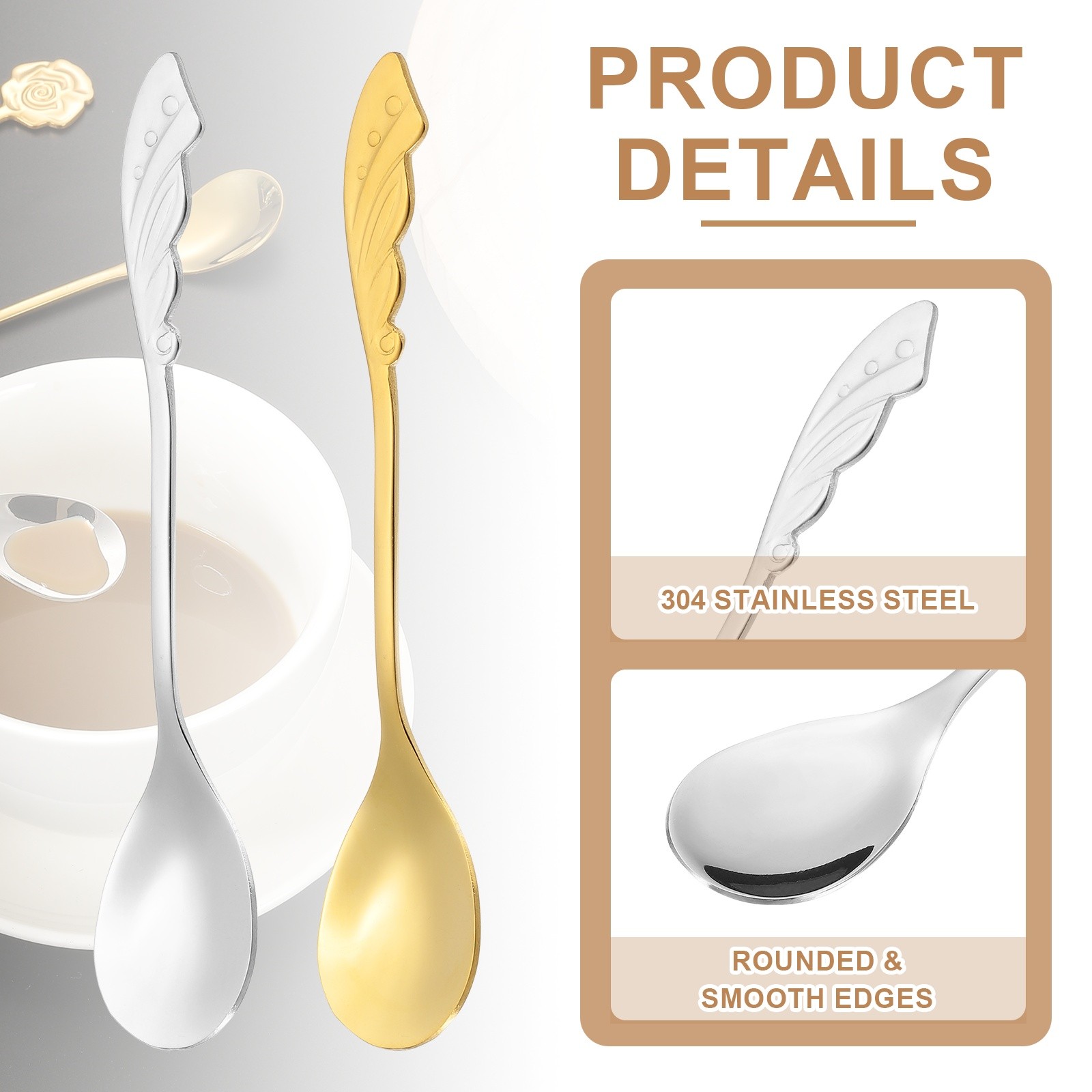 4pcs Coffee Spoons, Wings Tea Spoons Stainless Steel, Silver