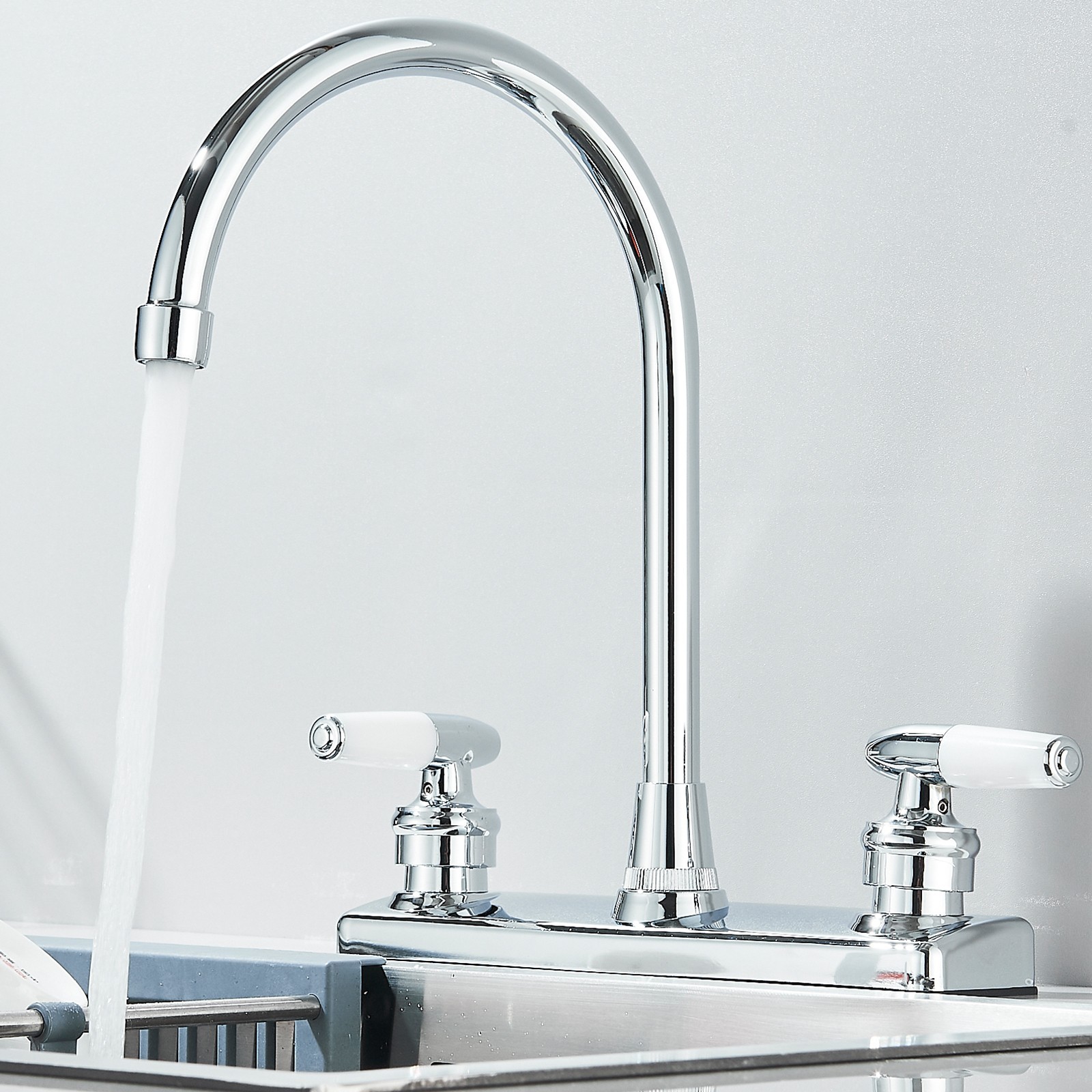 Chrome High Arc Kitchen Faucet 8 inch Centerset 3 Hole 2 Handle Sink Mixer Taps
