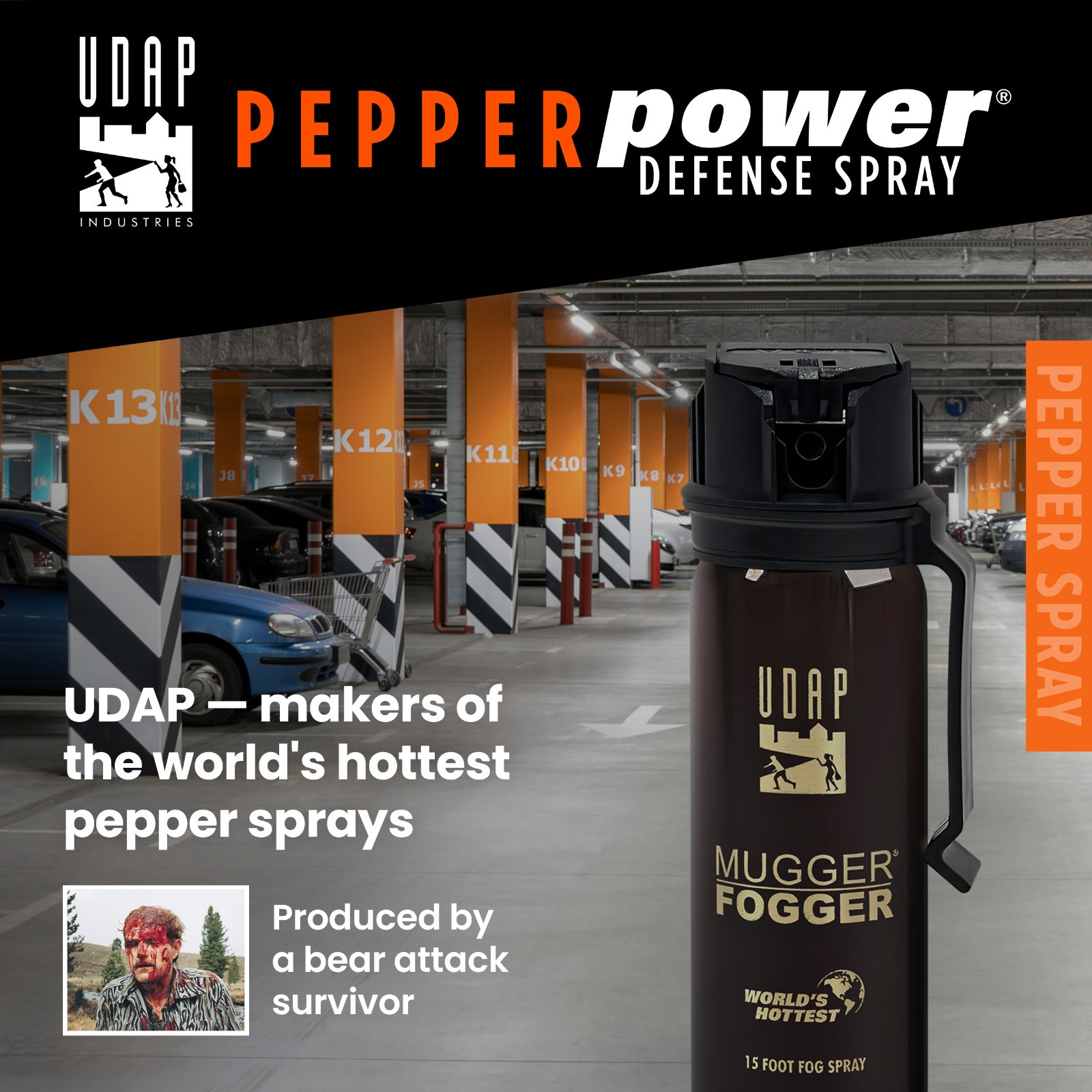 UDAP Pepper Power Mugger Fogger 15% OC 15 ft Fog Barrier, 6MF, 3.1 oz Single.