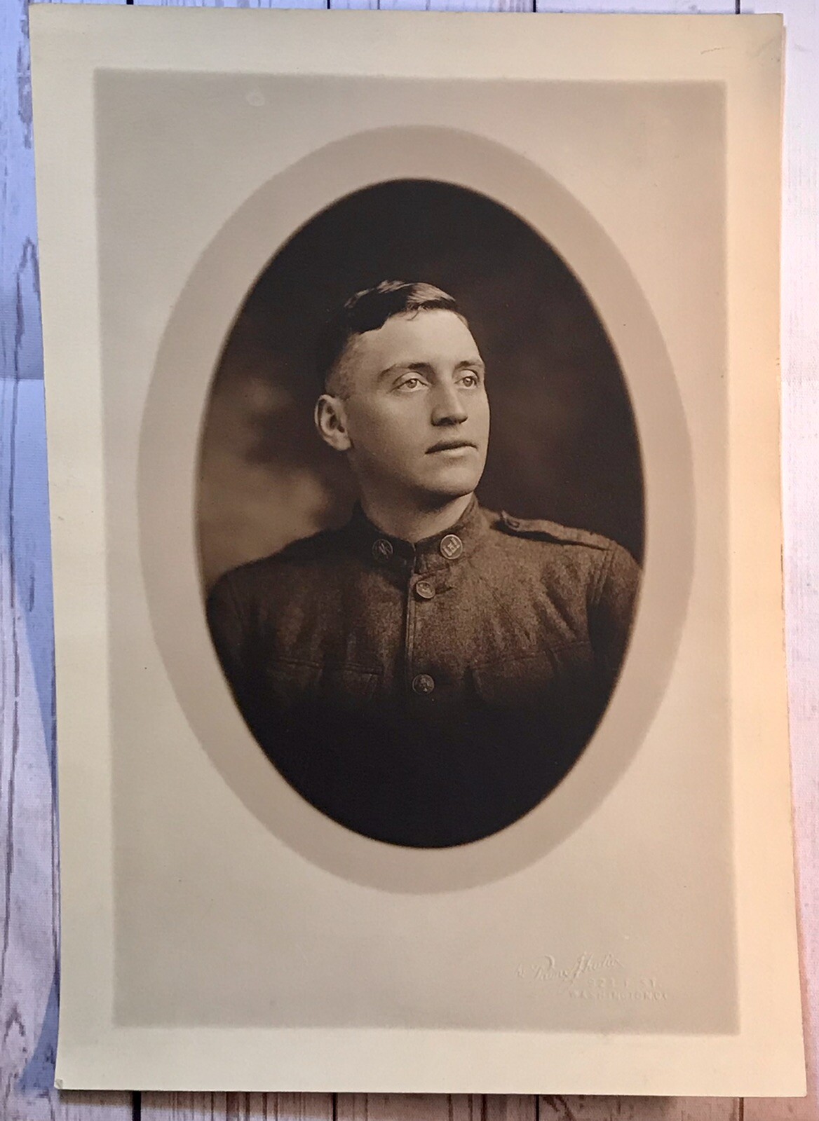 WWII Large Soldier Photograph Oval 9 1/2” X 8 1/2” In Uniform Military